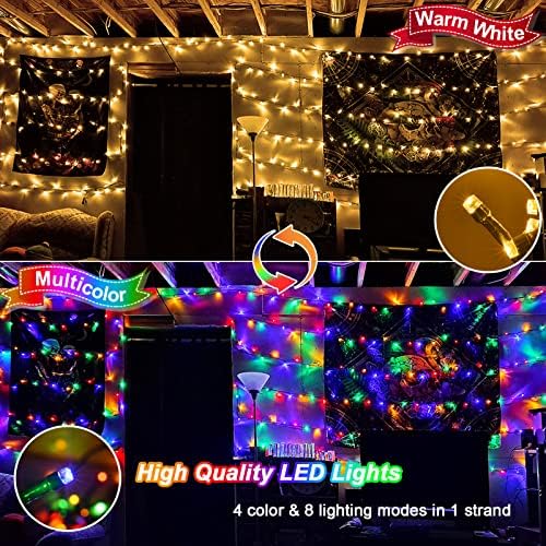 100 אורות מחרוזת חג המולד לד המופעלים באמצעות סוללה, אורות פיות משתנים בצבע כפול חוט ירוק 33 רגל עם טיימר