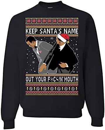הלבשה בהתאמה אישית פרועה שמור על שם סנטה מחוץ לפה שלך מופע פרסים meme מצחיק סוודר חג המולד מכוער