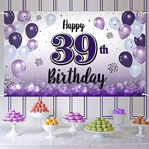 Laskyer Happy 39 יום הולדת 39 באנר גדול סגול - לחיים עד 39 יום הולדת בן 39 תפאורה של קיר פוטופרופ,