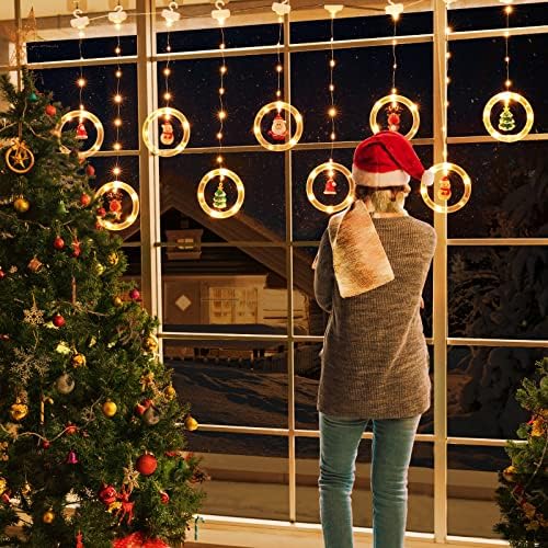 אורות חלון חג המולד, 10 אורות עגולים 120 אורות לד קישוטי חג המולד מקורה, אורות וילון חג המולד המופעלים