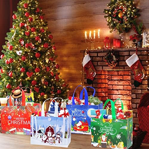שקיות מתנה גדולות לחג המולד עם ידיות, לשימוש חוזר לחג המולד שקיות מכולת לחג המולד מתנות לחג המולד מצרכים