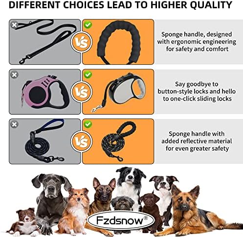 רצועת כלבים של FZDSNOW סט של 3 לכלבים קטנים עד בינוניים, הליכה רצועות כלבים - רצועת כלבים נשלפת 16ft/רצועה