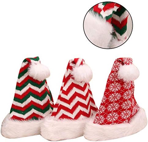 חג המולד כובע יוניסקס חג המולד כובע 3 יחידות דקורטיבי קטיפה סנטה כובע למבוגרים סרוג צמר כדור פסים פתית שלג חג