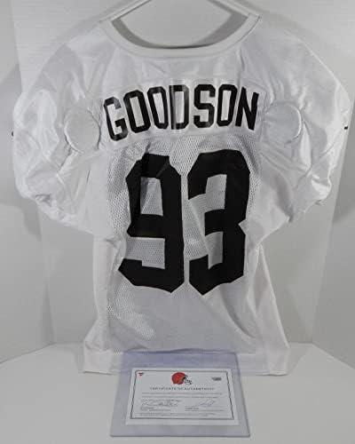 2019 קליבלנד בראונס B.J. Goodson 93 משחק נעשה שימוש בג'רזי תרגול לבן 48 040 - משחק NFL לא חתום בשימוש בגופיות