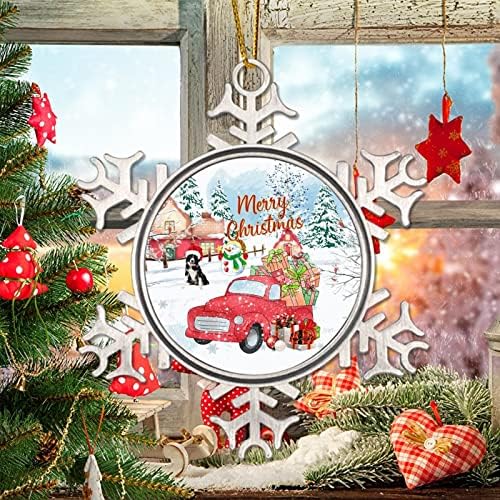 חג המולד עץ קישוטי חווה אדום משאית בשלג קישוטי החג שמח שלג כלב חג המולד דקור הפומרני חג מזכרת פתית