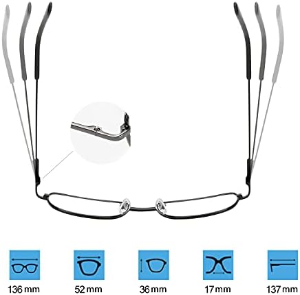 משקפי קריאה של ג'וקסיגו לגברים נשים מסגרת מלבנית מתכתית עם ציר קפיץ נוחות + רצועת משקפיים
