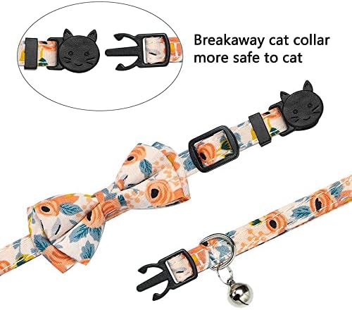 ביתטוב 2 יחידות חתול צווארון הבדלני עם נשלף עניבת פרפר,חתול אביזרי פרח דפוס חתול בנדנה כלב צווארון
