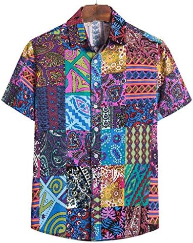חולצה הוואי של Gdjgta גברים הוואי מזדמנים הדפסת חמניות צבעונית כפתורים לחצני טריקו דש עליון שרוול קצר