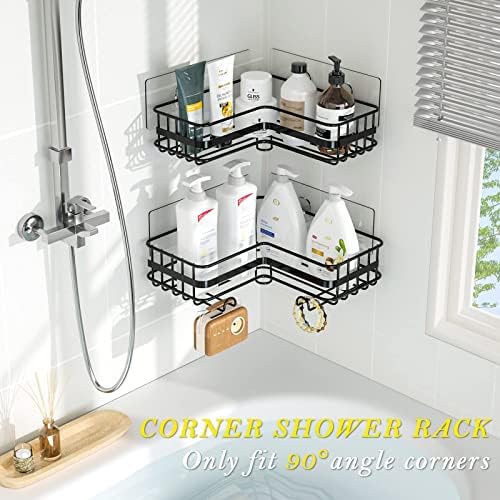 Datmou פינת מקלחת מדף קאדי אחסון מתלה, דבק ללא קידוח מדפים מארגני מקלחת אמבטיה, מחזיק שמפו חסין