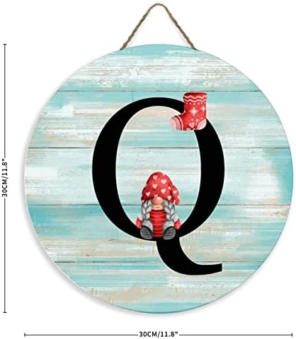 מונוגרמה ראשונית מדף Q שלטי עיצוב שלטי עץ עגול מצחיק לוחית מותאמת אישית אות אדומה חג המולד גנום קיר אמנות