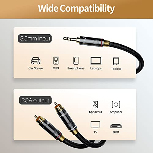 Hifind 3.5 ממ עד 2 כבל שמע סטריאו RCA 6 רגל 3.5 ממ 1/8 TRS זכר עד RCA כבל דו כיווני זכר כפול, רמקול