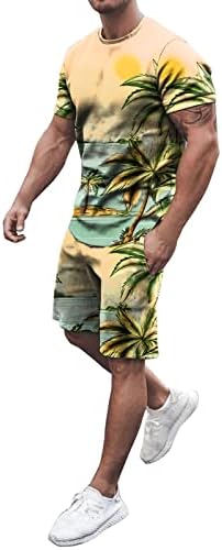 גברים אביב קיץ חליפה חוף חוף שרוול קצר חולצה מודפסת סט קצר