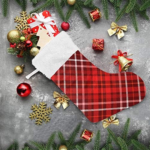 דפוס משובץ של פימילאגו בגרבי חג המולד ורוד ולבן אדום בורדו לבן 1 חבילה 17.7 , גרביים תלויים לקישוט חג