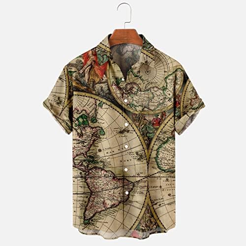 חולצות הוואי גברים כפתור מטה שרוול קצר חוף חוף חוף קיץ קיץ מזדמן חולצה רופפת מפת עולם מודפסת