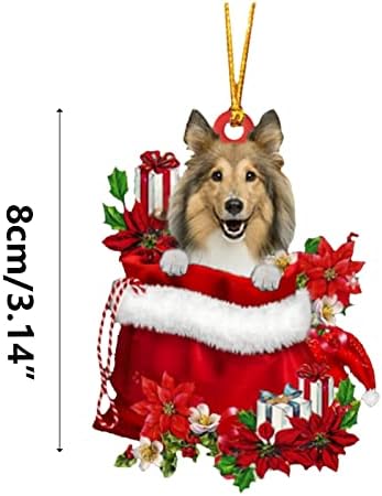 LEADMALL פרחי כלבים מקסימים תג חג מולד, קישוטים לחג המולד עץ חג המולד קישוט תג תלייה, קוטג 'עץ חג המולד