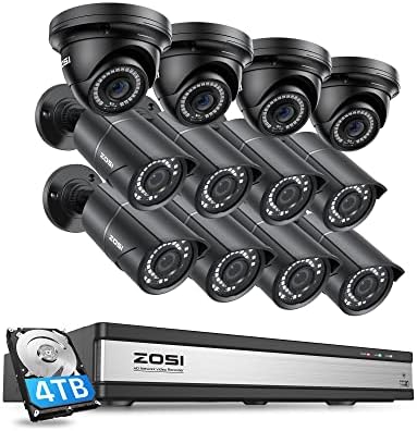 מערכת מצלמות אבטחה של Zosi 4K 16CH POE חיצוניות לעסקים, H.265+ 4K 16 ערוץ NVR עם 4TB HDD להקלטה 24/7,
