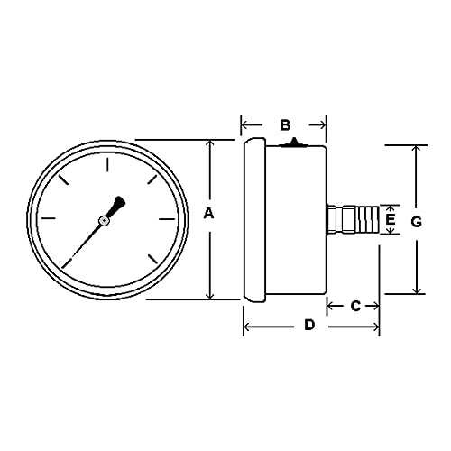 מד PIC 202L-404S 4 DIAL, 0/6000 PSI טווח, 1/4 גודל חיבור NPT זכר, מרכז גב מרכזי של גליצרין