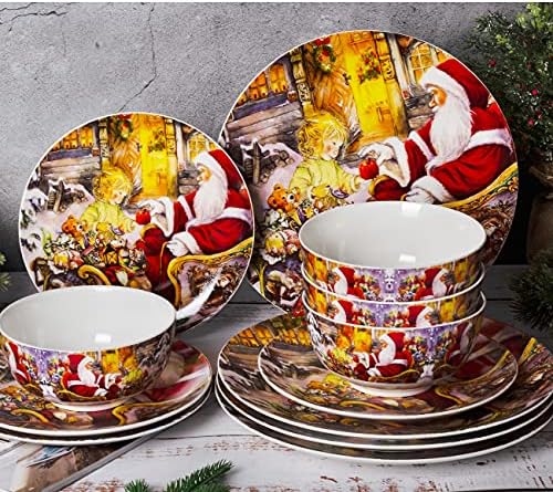 ערכות כלי אוכל חרסינה של Xiteliy מערכי חרסינה לחג המולד נושאי מתנה לוחות קרמיקה קערות 12 סטים