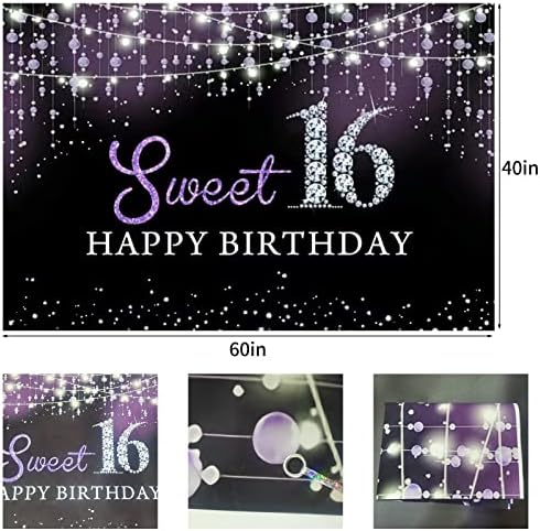 מתוק 16 יום הולדת קישוטים עבור בנות שמח 16 יום הולדת רקע באנר, סגול בלון זר ערכת העשרה שלה שש עשרה מתוק 16