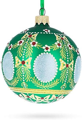 1908 ארמון אלכסנדר רויאל ביצה רויאל כדור זכוכית ירוקה קישוט לחג המולד 3.25 אינץ '