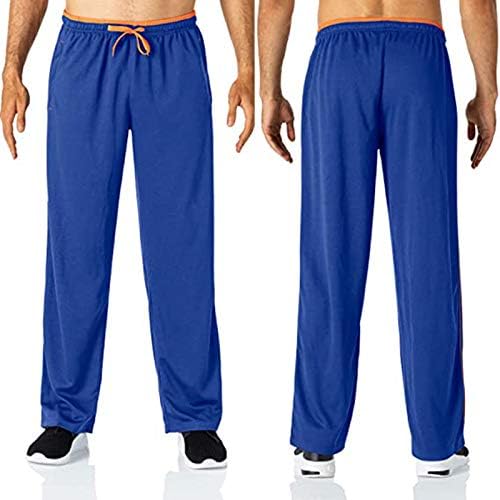 מכנסי Ozmmyan לגברים קלים משקל ריצה כיסים רוכסנים מותניים אלסטיים מכנסי טרנינג תחתונים פתוחים סוג ישר מכנסיים ארוכים