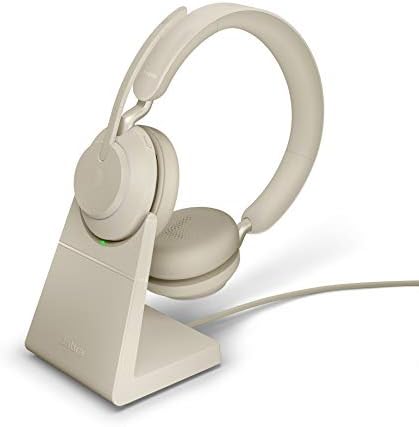 Jabra Evolve2 65 אוזניות אלחוטיות סטריאו USB UC W/Stand, Bluetooth Dongle, תואם ל- Zoom, Webex,