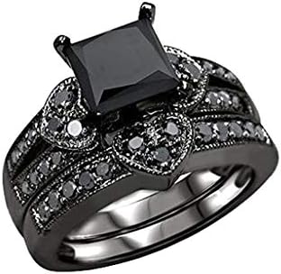 נשים חתוכות מרובעות שחורות זירקוניה CZ טבעת כלה מגדירה אירוסין יום נישואים הבטחה להקת חתונה אופנה