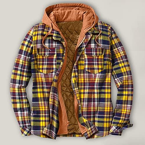 חולצות מעילים משובצים של UBST לגברים פלוס גודל, רוכסן מעיל ברדס עם כותנה חורפית רוכסן רוכסן משוחרר משוחרר.