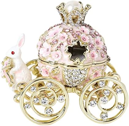 עגלת דלעת ארנב של Dynwave עם פרחים תכשיטים תכשיטים תכשיטים דקורטיביים מחזיק תכשיטים, ורוד