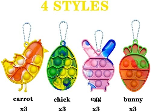 Pinkiwine 12 חבילה צבעונית מיני פסחא פסחא חושני צעצועי פופ פשוטים לילדים בנות בנות פעוטות