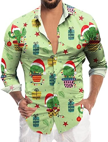 שרוול ארוך פרחוני גברים חג המולד דיגיטלי תלת מימד הדפסת חג דש כפתור חולצה שרוול ארוך חולצה