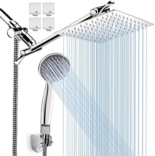 8 '' בלחץ גבוה גשמים ראש מקלחת/משולבת מקלחת כף יד עם זרוע הרחבה 11 '', גובה/זווית מתכווננת, ראש מקלחת