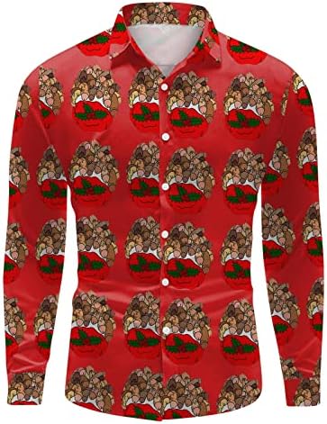 XXBR לחג המולד כפתור מזדמן מטה חולצות לגברים שרוול ארוך צווארון צוואר צוואר צוואר צוואר חג המולד של