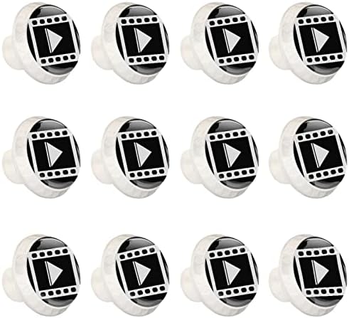 12 יחידות לבן עגול מגירת ידית שחור לבן וידאו סמל סמל סימן