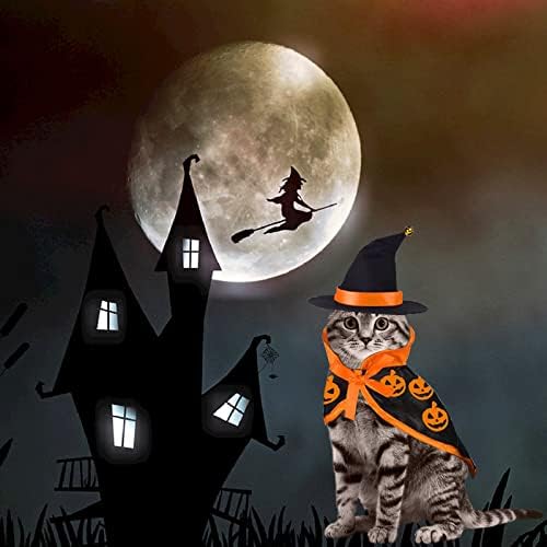 ליל כל הקדושים חתול תלבושות עם חתול בת כנפי חיות מחמד אשף מכשפה קוספליי גלימת כובע לחתולים קטן כלב ליל