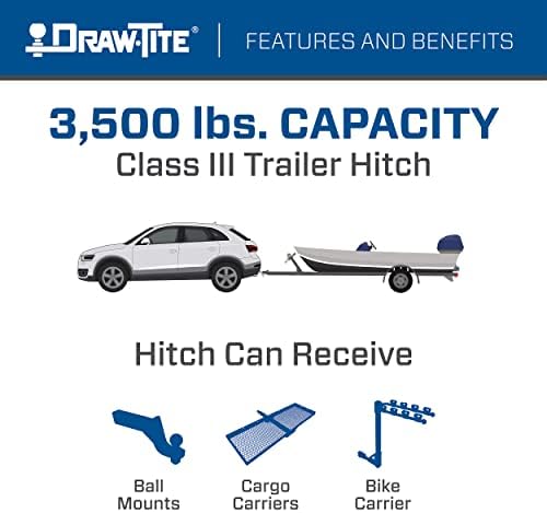 Draw-Tite Hitch Hitch 76906, תקלת טריילר מוסתרת לחלוטין, מקלט נשלף 2 אינץ ', שחור, תואם לשנים 2011-2022