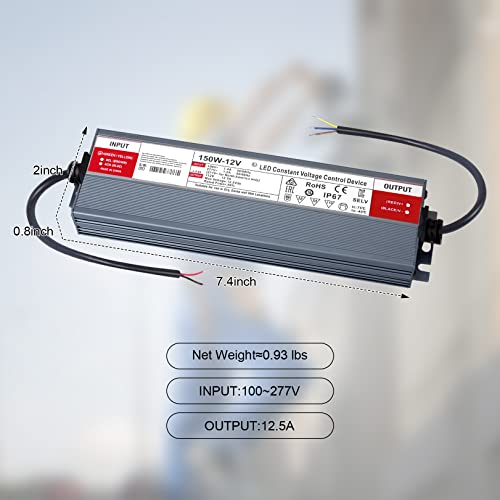 נהג LED QNNP 150 וואט 12V DC שנאי מתח נמוך אטום מים IP67 אספקת חשמל מתאם שנאי AC 100V-277V עד 12V DC, אספקת חשמל