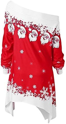 פרנטרד סיקול נשים חג המולד סנטה קלאוס כבוי כתף כפתור תפרים חולצה סדיר מכפלת ספורט סוודר חולצות