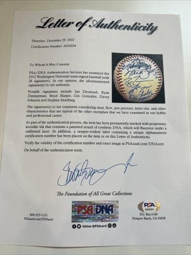 ברייס הארפר טירון 2012 קבוצת וושינגטון נשיונל חתם על DNA בייסבול PSA בייסבול - כדורי בייסבול חתימה