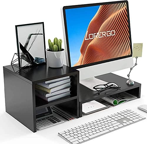 מעמד צג לורירגו-מעמד מעמד צג עם מדף 2 קומות, מארגן שולחן עבודה, מעמד צג מחשב למסך, מחשב נייד, מדפסת,
