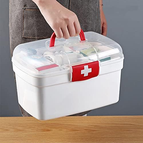 קופסה רפואית, תיבת עזרה ראשונה עם ידית ניידת, ערכת חירום משפחתית, מגש ניתוק, אחסון 2 שכבות, מארגן תיבת