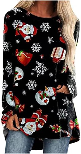 חולצות שרוול ארוך לחג המולד לנשים, סווטשירטס סוודרים סוודרים רופפים בכושר חג המולד גרפי חולצות סוודר חולצות
