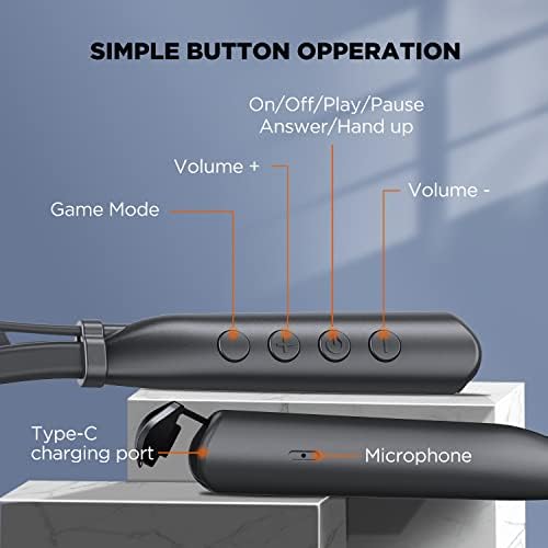 HTC 2023 אוזניות פס צוואר חדשות Bluetooth 5.3 בידוד קול, אוזניות מגנטיות עם מיקרופון לשיחה,