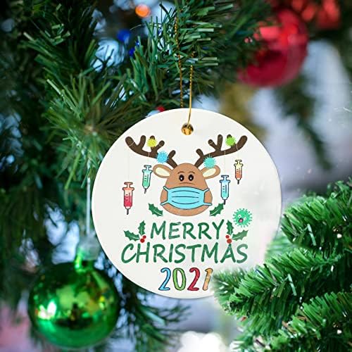 2022 חג המולד קישוט , דו צדדי מודפס קרמיקה קישוטי חג המולד, חג המולד הסגר מתנה, עץ חג המולד תליון, עץ קישוט,