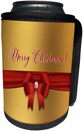 תמונת 3 של חג מולד שמח, קשת אדומה עם תכשיט על זהב - גלישת בקבוקים קיר יותר