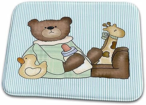 דוב תינוקות חמוד עם צעצועים ובקבוק תינוקות על פסים ... - מחצלות שטיח אמבטיה