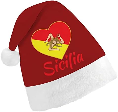 דגל של סיציליה חג המולד כובע סנטה כובע עבור יוניסקס מבוגרים נוחות קלאסי חג המולד כובע עבור מסיבת