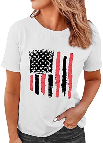 4 ביולי חולצות חולצות לנשים שרוול קצר חולצת טריקו צווארון כוכבי דגל אמריקאי