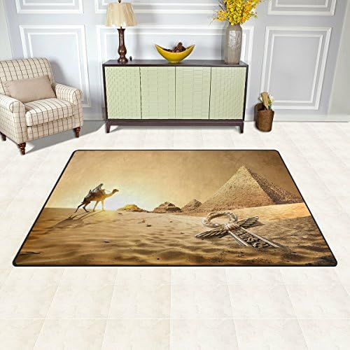 שטיח אזור מצרי שטיח 2.7'X1.8 ', גמלים ליד פירמידות שטיח רצפה אנך שטיח ללא החלקה למגורים של מעונות