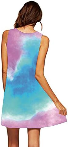 שמלת טנק לנשים שמלת נשים קיץ שמלת צוואר עגולה ללא שרוולים עניבה מזדמנת עניבה רופפת צבע הדפס מיני